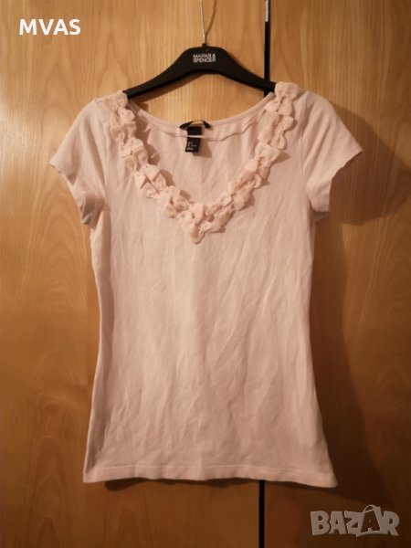 Нова H&M розова тениска с панделки S , снимка 1
