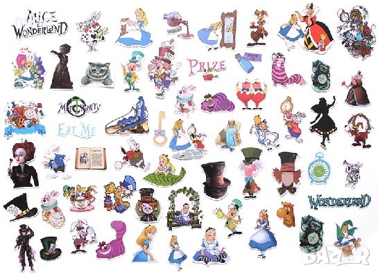 60 бр Алиса в Страната на Чудесата самозалепващи лепенки стикери за украса декор картонена торта и д, снимка 1