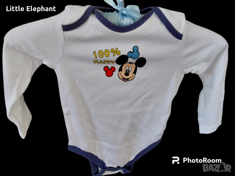 Боди с дълъг ръкав за 12-18 мес момченце Disney,Мики Маус"100% Happy",Англия/ново, снимка 1