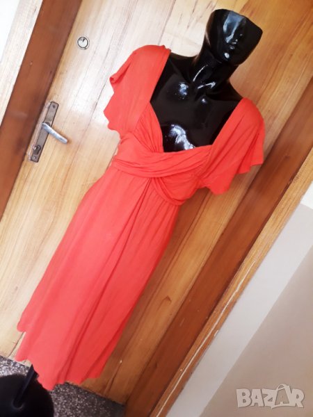 Оранжева рокля под коляното с отворено деколте 2ХЛ, снимка 1