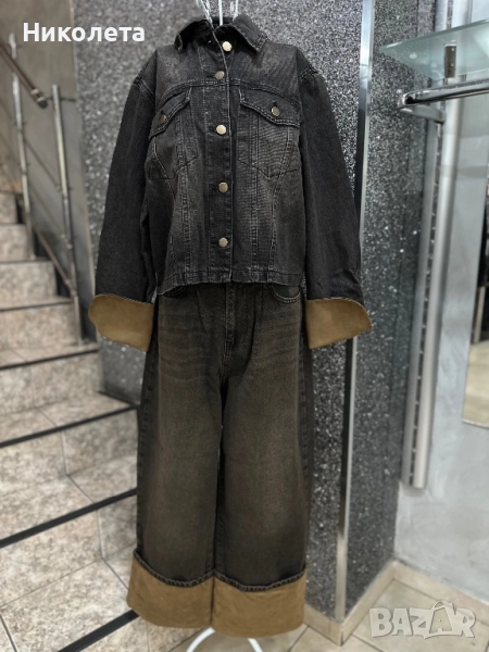 Дънков комплект с велурен детайл , снимка 1