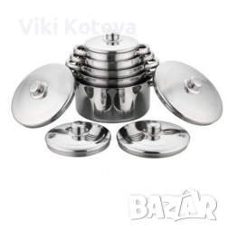 Комплект от 10 части тенджери с тройно дъно и капаци от неръждаема стомана, снимка 1