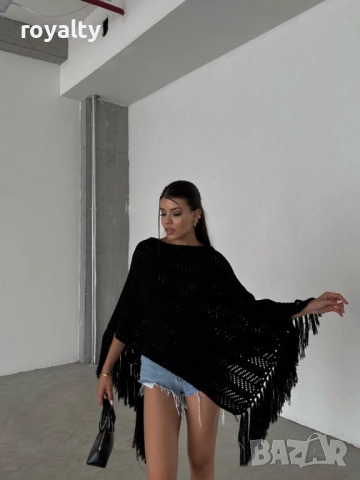 Черно Стилно Дамско Пончо, снимка 5 - Блузи с дълъг ръкав и пуловери - 52216281