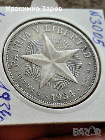 1 песо 1934 год,Куба, сребро, тегло 26.72 гр, проба 900/1000, снимка 7 - Нумизматика и бонистика - 47718239