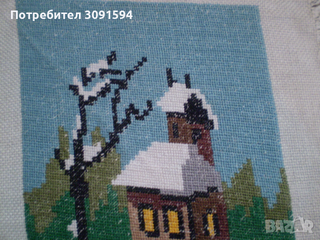 Ръчно изработен малък гоблен Зима, снимка 4 - Антикварни и старинни предмети - 36559031