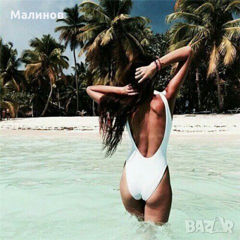 Черен цял бански с дълбоко деколте, снимка 3 - Бански костюми - 26582507