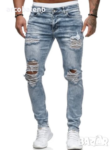 Мъжки модни протрити прилепнали дълги дънки, снимка 2 - Дънки - 43751397