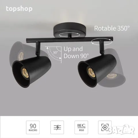 Двупосочни черни таванни прожектори Aisilan, въртящи се, включително 2 x 7W GU10 LED крушки, снимка 2 - Лампи за таван - 50363382