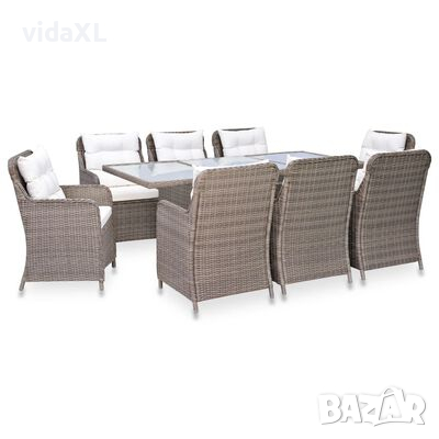 vidaXL Градински трапезен комплект, 9 части, кафяв полиратан(SKU:3057797