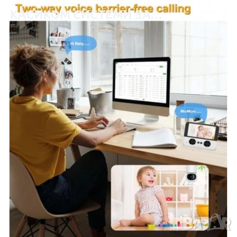 Бебефон с 4.3-инчов IPS екран, камера с нощно виждане и 355° въртене, двупосочен звук, снимка 3 - Бебефони - 53267325