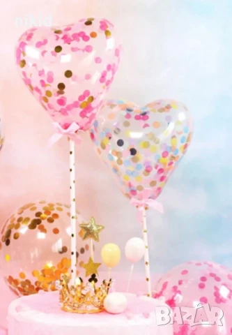 Сърце малък Прозрачен балон с конфети за парти тържество топер за торта украса