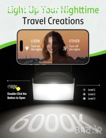 Нова LISEN стойка за телефон за самолетна седалка + LED светлина смартфон, снимка 3 - Селфи стикове, аксесоари - 53566322