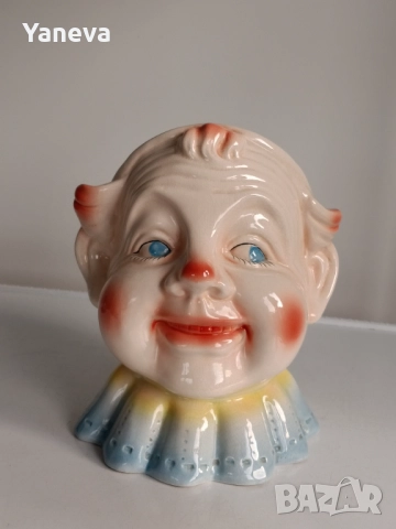 Ретро порцеланова касичка във формата на глава на клоун от Англия. , снимка 2 - Колекции - 52842058