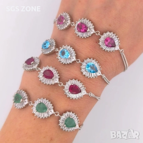 СРЕБЪРНА ГРИВНА С ИЗУМРУД, РУБИН, СИН ИЛИ РОЗОВ ТОПАЗ