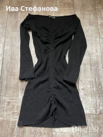 Нова елегантна ежедневна акрил  черна еластична фабрично плетиво плетка  рокля рипс , снимка 3 - Рокли - 43401169