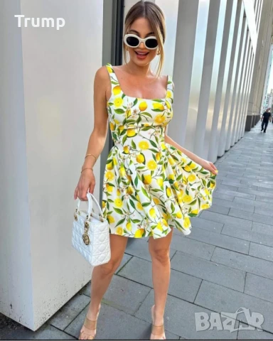Сладка къса Рокля с лимонов принт, соренто, снимка 2 - Рокли - 50685597