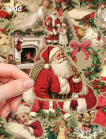 50 бр прозрачни коледни весели самозалепващи лепенки стикери за украса декор картонена торта и др, снимка 2 - Други - 48631346