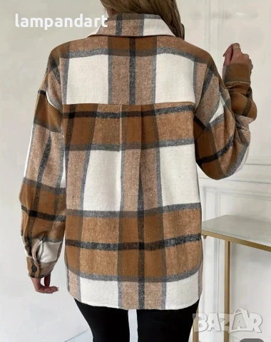 Вълнена риза каре в бежово, снимка 4 - Ризи - 50587025