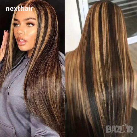 Черна права перука 80 см с руси кичури – Lace Front 13x6