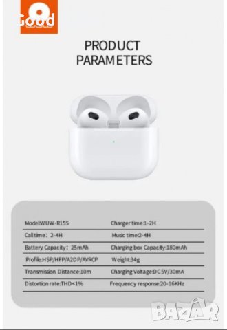 Безжични слушалки с кристален звук WUW R155 AirPods 3 с TWS Bluetooth, снимка 8 - Безжични слушалки - 43087817