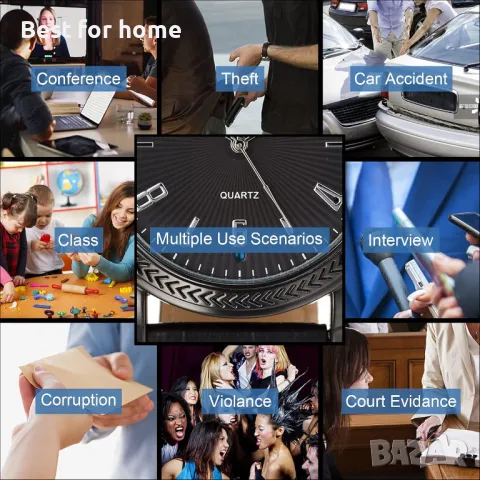 Шпионски часовник - камера Menborn с черна кожена каишка, снимка 7 - Камери - 49267909