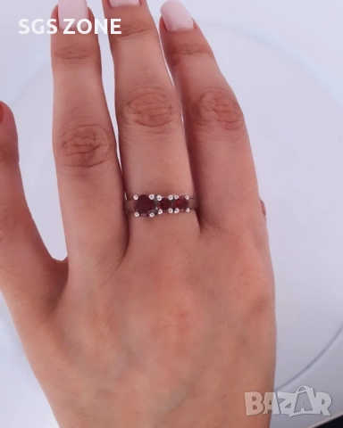 сребърен пръстен с топаз или гранат, снимка 3 - Пръстени - 52275977