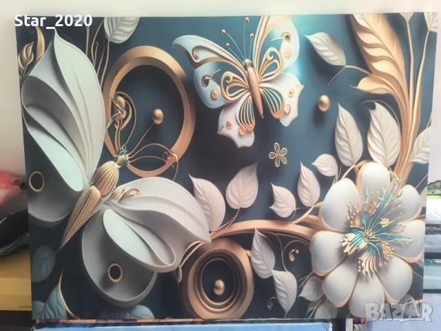 Светеща картина с LED осветление - цветя и пеперуди 