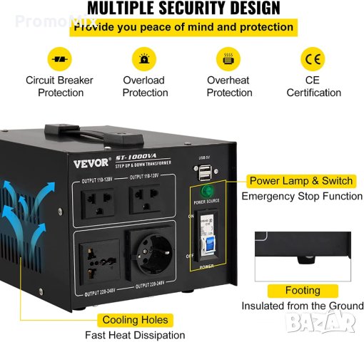  Преобразувател на напрежение VEVOR ST-1000VA 800W трансформатор на напрежение, снимка 4 - Стругове - 40471086
