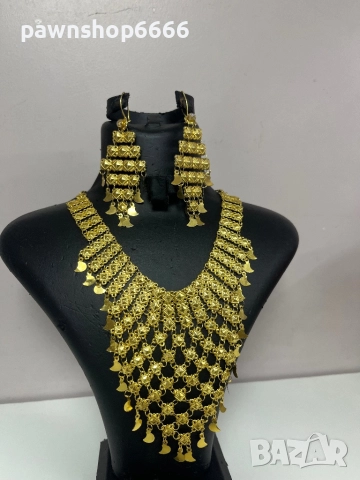 Златен комплект обеци + колие 14 карата , снимка 6 - Колиета, медальони, синджири - 52926888