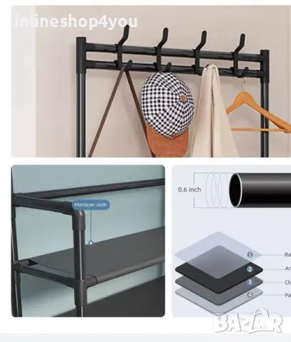 Мултифункционална етажерка със закачалки и рафтове за обувки, снимка 5 - Закачалки - 49637283