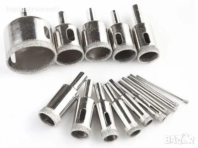 Комплект 15бр. диамантени боркорони за керамика, фаянс и стъкло, 6-50 мм, (06277), снимка 2 - Диамантени и режещи инструменти - 47436319