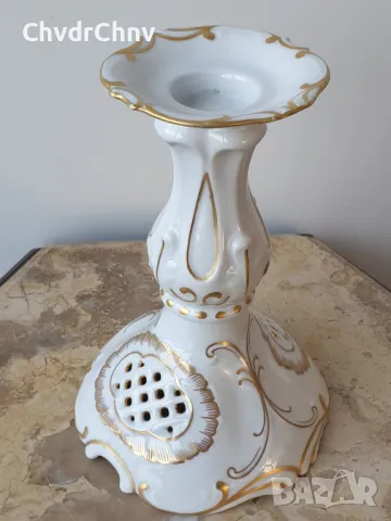 Plankenhammer 23см/Планкенхамер стар чешки порцеланов свещник/ажурен-бял-злато