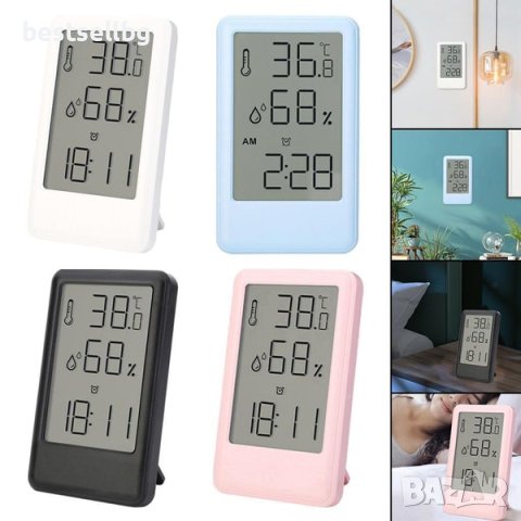 Електронен термометър влагомер домашен стаен дигитален часовник влага