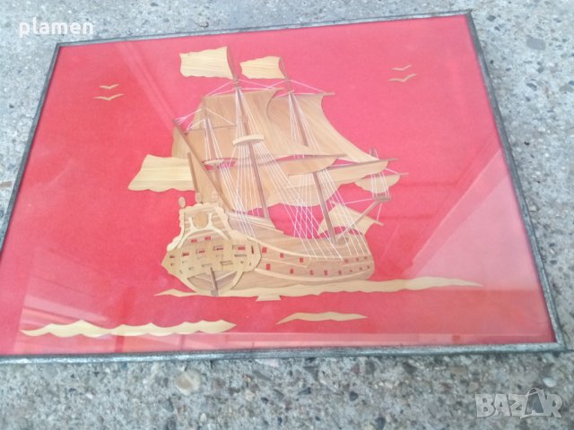 Старо пано картина изработено от сламки, снимка 1