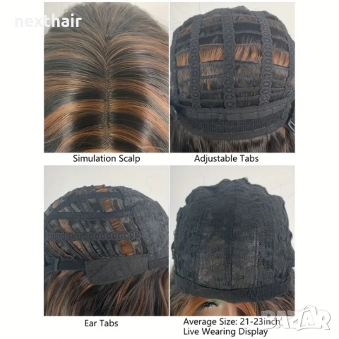 Тъмно кафява вълнообразна перука с кичури , снимка 6 - Аксесоари за коса - 51542965