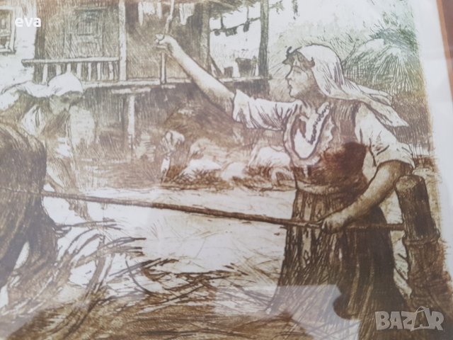 Петър Морозов 1880-1951г. Вършидба Акватинта , снимка 4 - Картини - 38533325