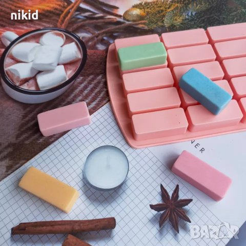 15 блокчета мюсли бар малки правоъгълни силиконов молд форма калъп шоколад сапун гипс, снимка 3 - Форми - 37184581