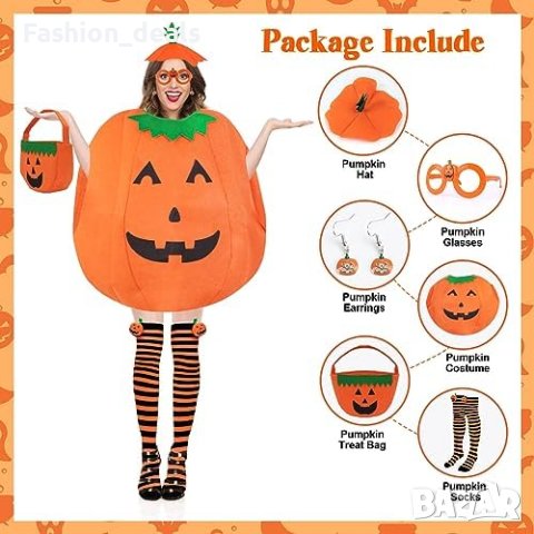 Нов комплект от 6 части тиквен костюм за възрастни Хелоуин облекло, снимка 3 - Други - 42945255
