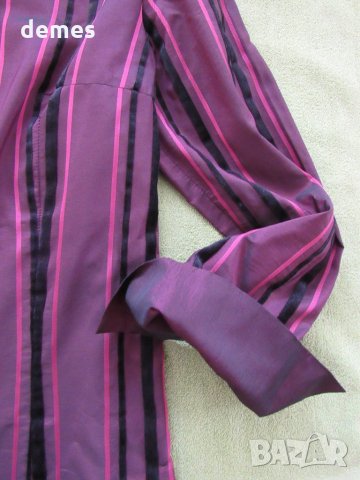  Дамска лилава блуза райе от тафта, размер 50, снимка 4 - Блузи с дълъг ръкав и пуловери - 27970774
