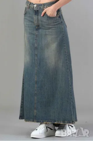 Дълга дънкова права пола с цепка отзад L