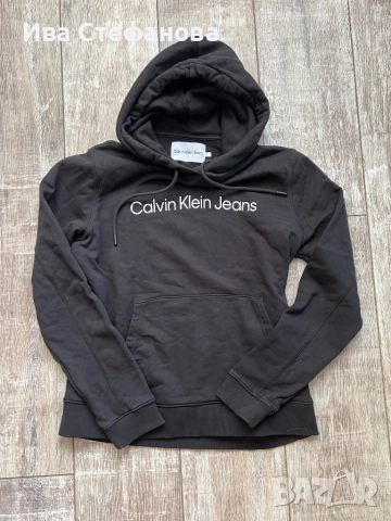 Мъжки черен памучен ватиран оригинален суичър суитшърт черен Calvin Klein jeans памук памучен , снимка 2 - Суичъри - 51781977