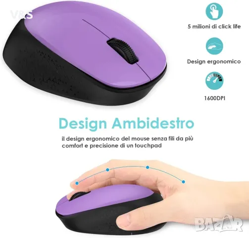 Безжична мишка LeadsaiL, 2.4G безжична мишка, тиха с USB приемник, 1600 DPI оптично проследяване, , снимка 4 - Клавиатури и мишки - 47805179