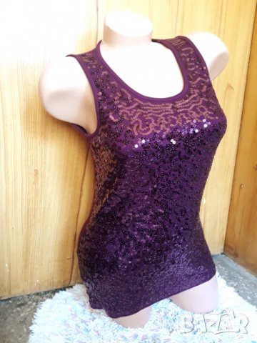 Лилав рипсен потник с пайети С/М