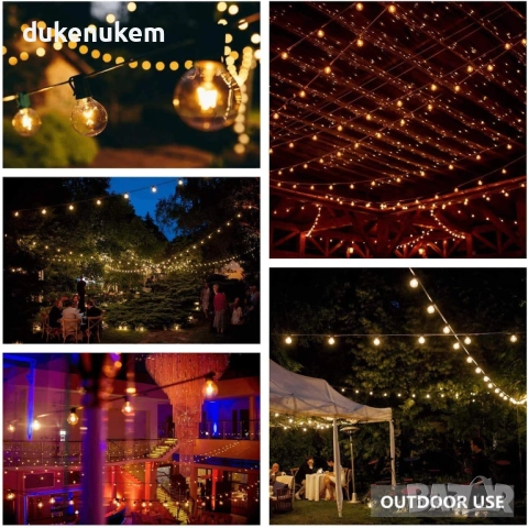 Външни LED лампички G40, 46+3 крушки, IP45, за градина и парти декорация, снимка 6 - Лед осветление - 52638155