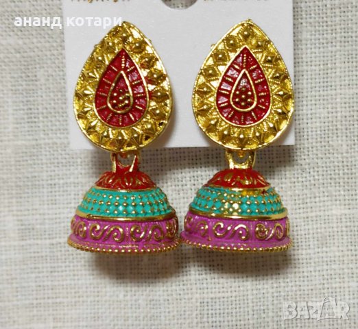 Обеци висящи, камбанки (джумпка)  индийски, снимка 6 - Обеци - 14267500