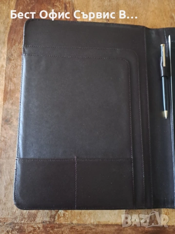 папка луксозна за документи тъмнокафява естествена кожа с химикалка А4, снимка 4 - Ученически пособия, канцеларски материали - 53487073