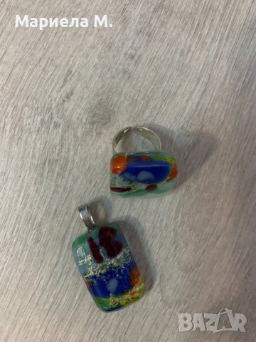 Ръчна изработка от стъкло. Висулка и пръстен, снимка 2 - Бижутерийни комплекти - 39865538