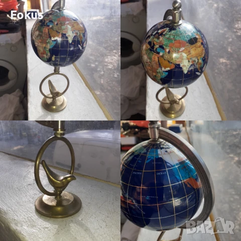 Глобус с инкрустирани полускъпоценни камъни лапис седеф др., снимка 7 - Антикварни и старинни предмети - 50999009