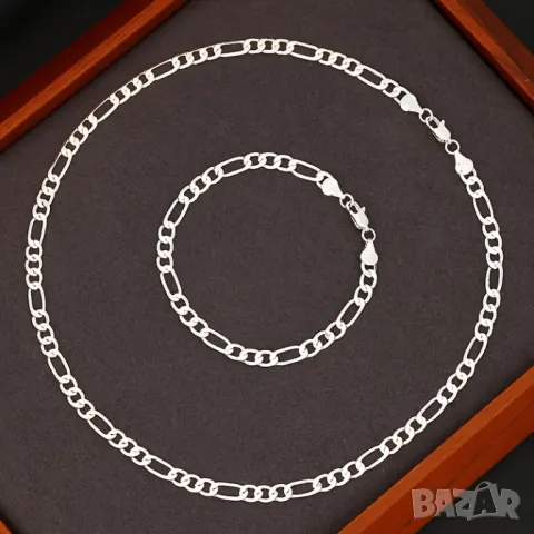 Сребърно синджирче и верижка Фигаро, снимка 2 - Колиета, медальони, синджири - 49744899
