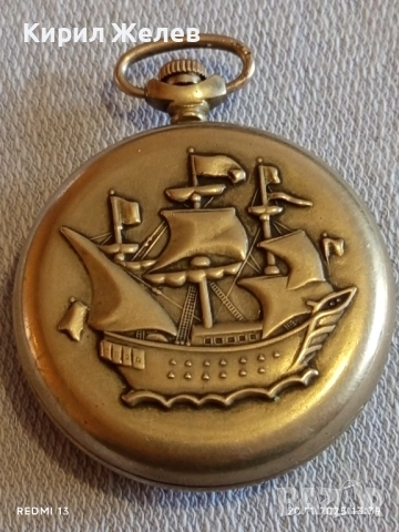 Стар джобен часовник МЪЛНИЯ СССР работи тема КОРАБИ перфектно състояние 52257, снимка 5 - Антикварни и старинни предмети - 52478917